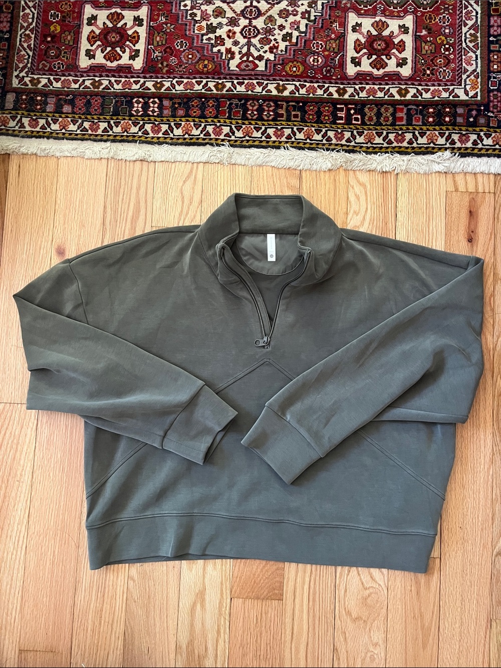 7 Diamonds Cropped Olive Green Quarter-Zip Pullover Sweatshirt XXL fits like M/L